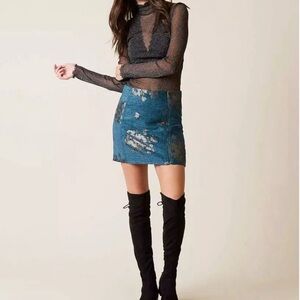 Woven Free‎ People Movin On Teal Mini Skirt Size 4